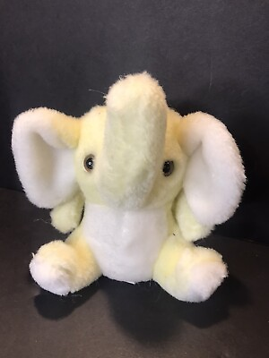 #ad Cuddle Wit Elephant Yellow and White 6quot; Tall Vintage Plush Made in Taiwan Cute $20.66