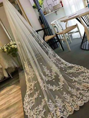 #ad Long Lace Edge Bridal Veil White Ivory Wedding Veil with Comb Bridal Accessories $36.41