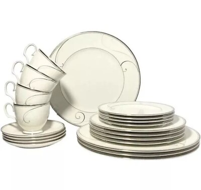 #ad Noritake “Platinum Wave” 20 Piece Porcelain Dinnerware Set Service for 4 #9317 $179.99