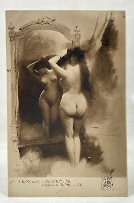#ad Artist Louis Marie De Schryver Femme à sa Toilette Nude In Mirror Big Butt $49.99