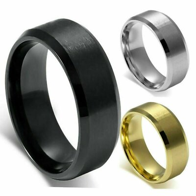 #ad 8mm Stainless Steel Ring Women Men Band Black Plated Gold Wedding Engagement $6.55