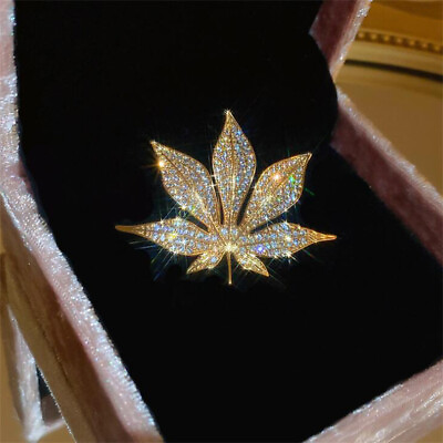#ad Wedding Crystal Maple Leaf Brooch Pin Clothing Collar Corsage Pin Women Jewelry $1.50