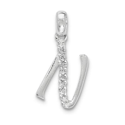 #ad Sterling Silver Cubic Zirconia Initial N Charm Jewerly 23mm x 12mm $24.22