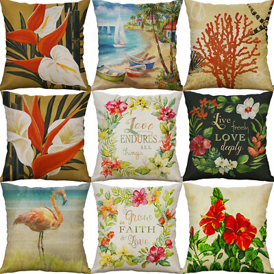 #ad Flower Oil Painting Cotton Linen Sofa Waist Cushion Cover Pillow Case Home Decor $3.87