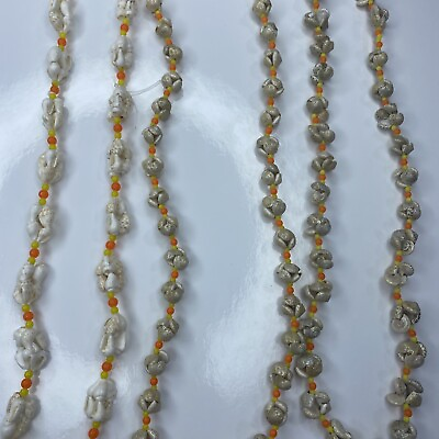 #ad A Lot 3 Shell Cluster Orange Resin Beaded 70s Mcm Vtg Retro Handmade Necklace $3.00