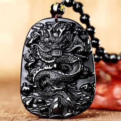 #ad 100% Natural Obsidian Dragon Lucky Amulet Pendant Gemstone Quartz Wedding Zodiac $9.03