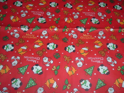 #ad Vtg Merry Christmas Older Small Snowmen Santa On Red Sew Quilt Fabric 19x19 #HCF $4.99