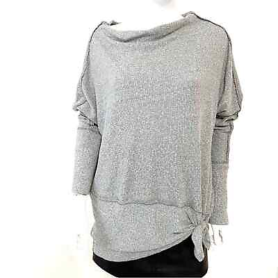 #ad Free People We The Free Grey Ribbed Asymmetrical Dolman Slouchy Knit Top L $32.00