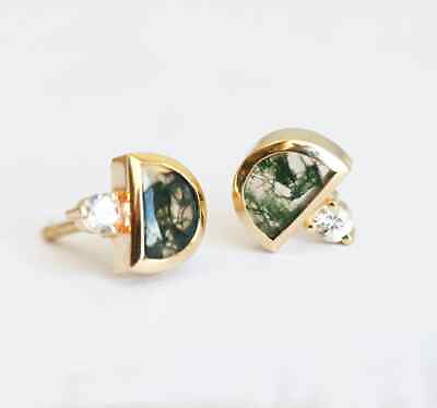 #ad Gold Earrings Stud Earrings Earrings for Women Moss Agate Earrings Jewellery $41.85
