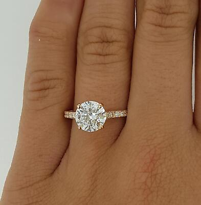 #ad 1.05 Ct Pave 4 prong Round Cut Diamond Engagement Ring VS2 F Rose Gold 14k $958.00