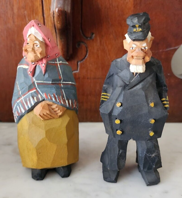 #ad Rare Hand Carved and Signed Old Couple $22.00