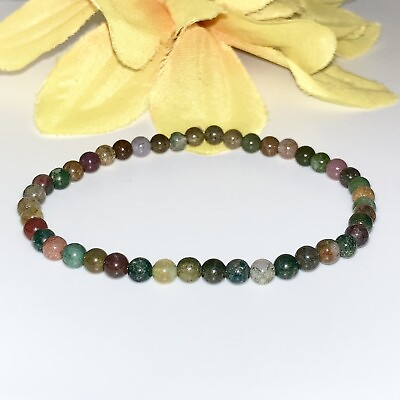 #ad Natural Multicolor Indian Agate Minimalist Stretch Gemstone Bracelet. Gift $7.00
