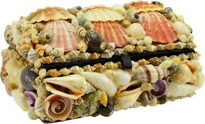 #ad Natural Handcrafted Seashell Jewelry Trinket Box 6x4x3quot; $23.79