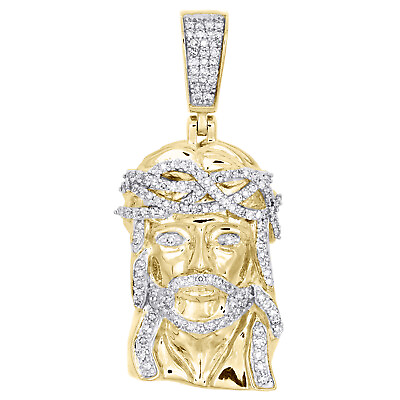 #ad 10K Yellow Gold Round Diamond Jesus Religious Pendant 1.50quot; Pave Charm 5 8 CT. $965.00