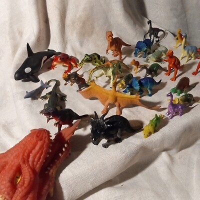 #ad Mixed Dinosaur Lot Mixed Animals Orca T Rex Frogs Komodo Dragon Small Plastic $20.00