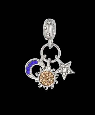 #ad Pandora Size Charm Dangle Sun Moon Star Crystal Silver 925 Handmade ☀️🌚🌟 USA $13.00