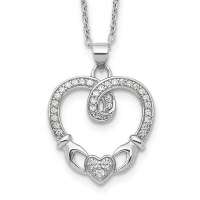 #ad Sterling Silver Claddagh Heart CZ with 1 in ext.Necklace 16.5quot; $75.88