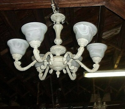 #ad Antique Italy White Porcelain 6 Arm Light Chandelier 24 Long X 24 wide With Arms $450.00