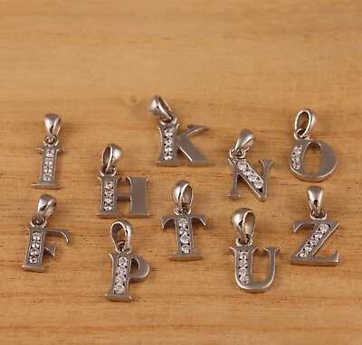 #ad 925 Sterling Silver CZ Letter Initial Charm Pendant Alphabet Pendants Gift Box GBP 9.68