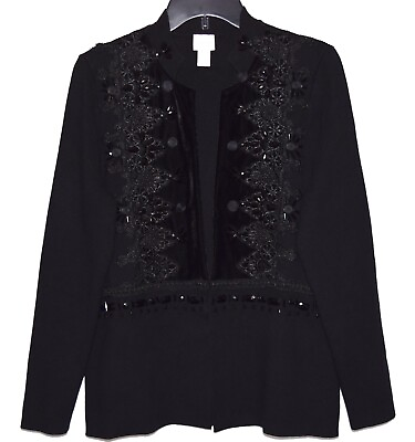 #ad CHICO#x27;S Embellished Tonal Novelty Black Long Sleeve Cardigan Size 3 XL 16 $49.95