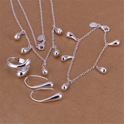 #ad 925 silver women Charm solid wedding drop Ring Bracelet Earring necklace jewelry $4.50