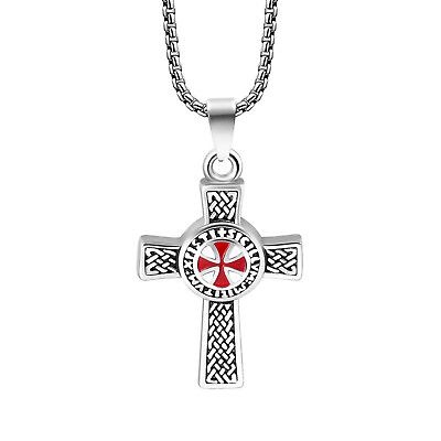 #ad Flongo Men Stainless Steel Knight Templar Cross Chain Necklace Celtic Irish Knot $12.99