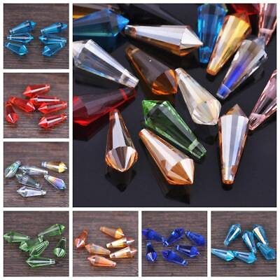 #ad 20pcs 20x8mm Chandelier Faceted Crystal Glass Hanging Drop Pendants Loose Beads $4.58