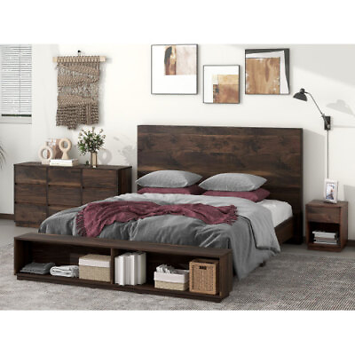 #ad Modern Bedroom Sets Queen King Size Platform Bed Frames Nightstand Chest Cabinet $359.99