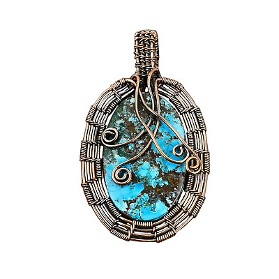 #ad Tibetan Turquoise Jewelry Copper Gift For Bestie Wire Wrapped Pendant 2.64quot; $19.20