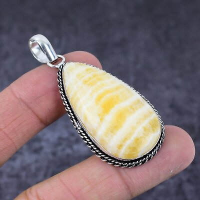 #ad Natural Yellow Septarian Handmade 925 Sterling Silver Jewelry Pendant 2.36quot; G679 $10.99