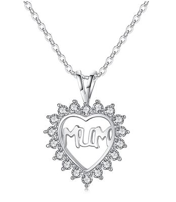 #ad Silver Tone Cubic Zirconia Mum Heart Pendant 16 18quot; Necklace Mother Gift S3 $3.98