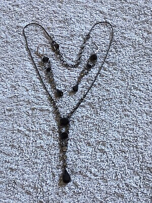 Givenchy Vintage Drop Dangle Pendant Necklace Black Rhinestone Crystals Signed $199.50