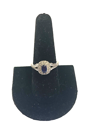#ad CC 925 Sterling Blue Sapphire Stone amp; CZ Ring SZ 8.5 $31.99