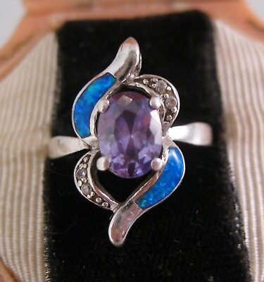 #ad Gilson Opal amp; Genuine Amethyst 925 Sterling Silver Ring Size 6 Fine Jewelry $45.00