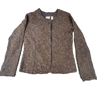 #ad Chicos Jacket Womens Size 0 Brown Bronze Blazer Maze Mariah Beaded Coat Button $22.49