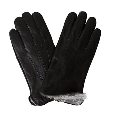 #ad Men#x27;s Rabbit Fur Lined Genuine Soft Black Leather Gloves $39.99
