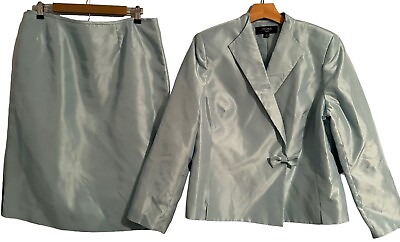 #ad Jones Wear Light Blue Suit Size 16 Two Piece Skirt jacket Women Suit $32.49