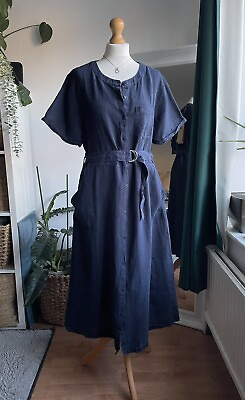 #ad Celtic amp; Co Linen Button Through Dress In Navy Blue Size Uk 16 BNWT GBP 69.99