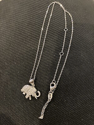#ad Ladys Sterling Silver 925 Elephant Pendant Lab Diamond 18” Necklace 🔥🔥 $24.99