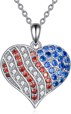 #ad American Flag Necklaces US Flag 925 Sterling Silver Patriotic Necklace $102.07