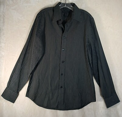 #ad Express Design Studio Modern Collared Long Sleeve Button Up Shirt Black Striped $10.90