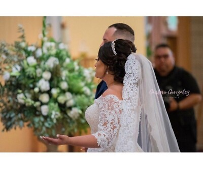 #ad wedding Veil 1 Tier bridal lace edge blusher veil lace trim $137.00