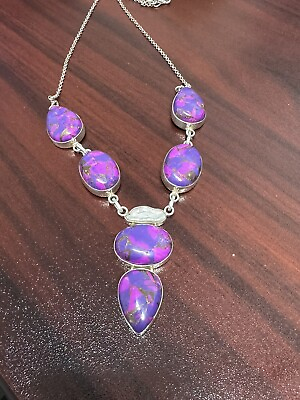 #ad Sterling Purple Mojave Turquoise Necklace With Biwa Pearl $60.00