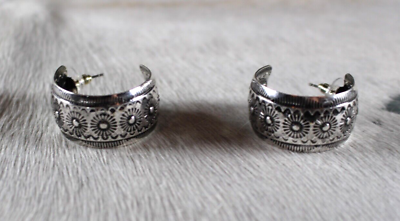 #ad AA Womens Hoop Earrings Silver Southwestern design Post 1 x 3 4 in $15.00