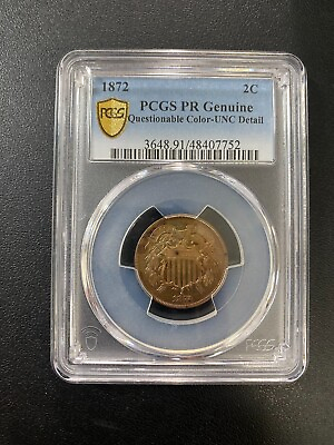 #ad 1872 PROOF TWO CENT PIECE PCGS PROOF DETAILS PROOF TYPE COIN CERTIFIED 2C $795.00