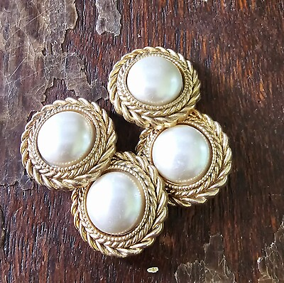 #ad 4 Buttons Suit or Coat Gold Pearl Plastic Shank 1 Inch $1.99