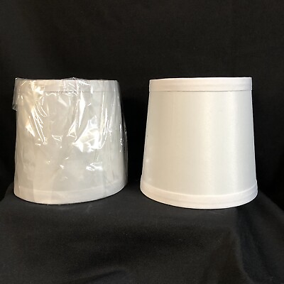 #ad Brand New Lot of 2 4x5x5 White Linen Drum Chandelier Clip On Lampshades $18.75