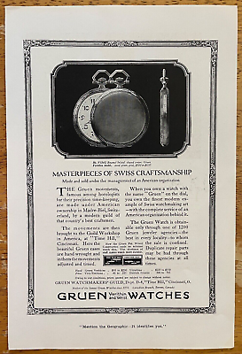 #ad 1918 Gruen Watches Vintage Print Ad Verithin And Wrist Ephemera Full Page Bamp;W $8.75