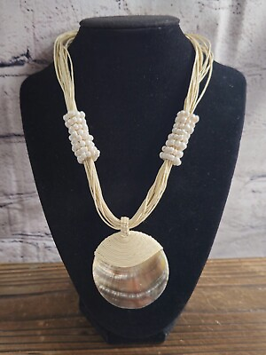 #ad Mother of Pearl Multi strand Necklace White Button Clasp Beads Summer Casual $13.33