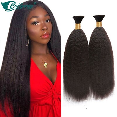 #ad Kinky Straight Remy Human Hair Bulk For Braiding No Weft Braids Hair Extensions $257.96